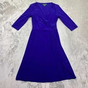 Lauren Ralph Lauren Purple Jersey Knit Faux Wrap Midi Dress Petite Size 4P